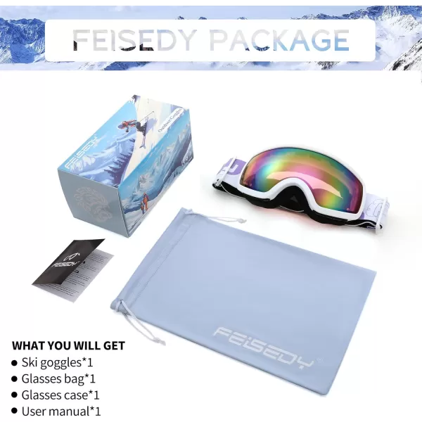 FEISEDY Kids Ski GogglesSnowboard Goggles for Boys Girl YouthOTG Anti Fog UV Protection Snow Goggles B0019White Frame  Purple Mirrored Lens Vlt 11