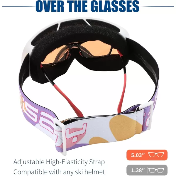FEISEDY Kids Ski GogglesSnowboard Goggles for Boys Girl YouthOTG Anti Fog UV Protection Snow Goggles B0019White Frame  Purple Mirrored Lens Vlt 11