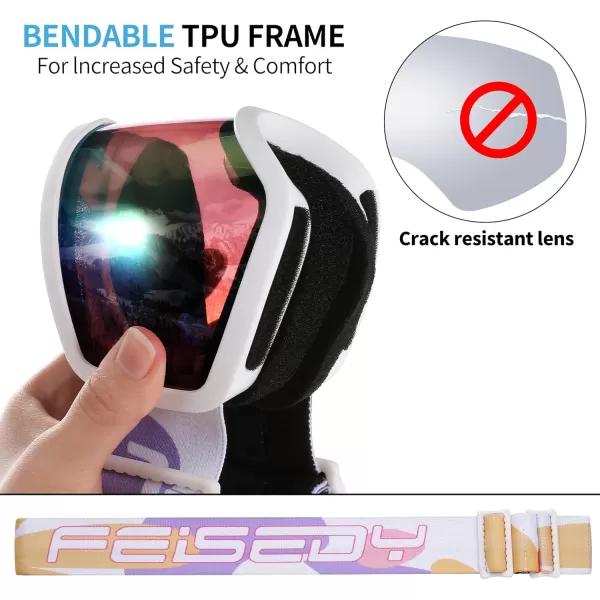 FEISEDY Kids Ski GogglesSnowboard Goggles for Boys Girl YouthOTG Anti Fog UV Protection Snow Goggles B0019White Frame  Purple Mirrored Lens Vlt 11