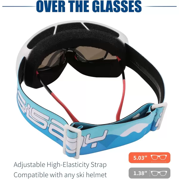 FEISEDY Kids Ski GogglesSnowboard Goggles for Boys Girl YouthOTG Anti Fog UV Protection Snow Goggles B0019White Frame  White Mirrored Lens Vlt 117