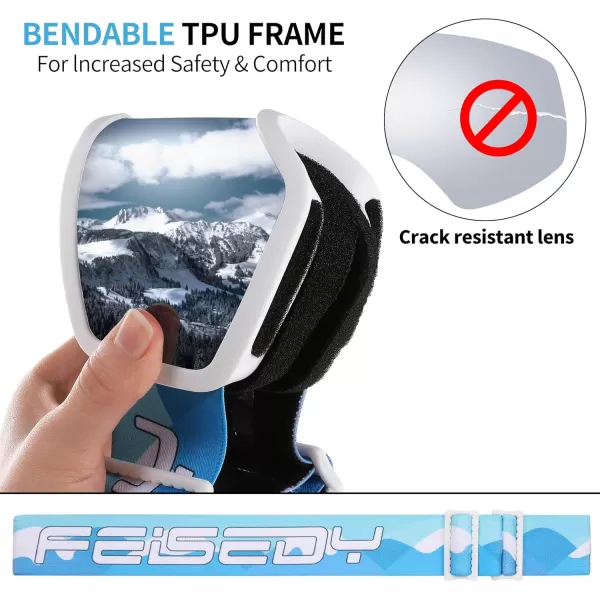 FEISEDY Kids Ski GogglesSnowboard Goggles for Boys Girl YouthOTG Anti Fog UV Protection Snow Goggles B0019White Frame  White Mirrored Lens Vlt 117