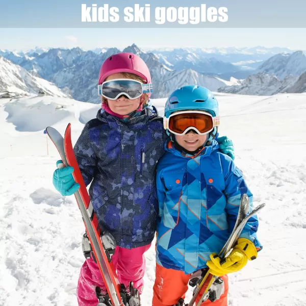 FEISEDY Kids Ski GogglesSnowboard Goggles for Boys Girl YouthOTG Anti Fog UV Protection Snow Goggles B0019White Frame  White Mirrored Lens Vlt 117