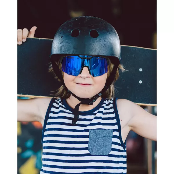 FEISEDY Kids Sunglasses Polarized Youth Baseball Sunglasses Sports Cycling Glasses UV400 for Boys Girls Age 814 B0093Black Frame Blue Mirrored Lens