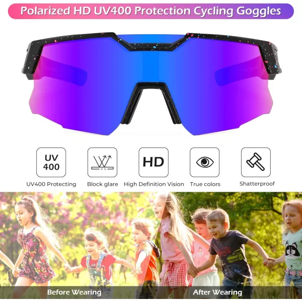 FEISEDY Kids Sunglasses Polarized Youth Baseball Sunglasses Sports Cycling Glasses UV400 for Boys Girls Age 814 B0093Black Frame Blue Mirrored Lens
