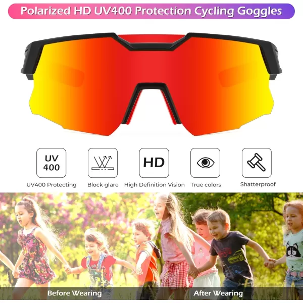 FEISEDY Kids Sunglasses Polarized Youth Baseball Sunglasses Sports Cycling Glasses UV400 for Boys Girls Age 814 B0093Black Frame Red Mirrored Lens