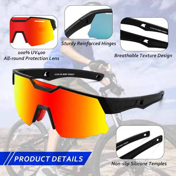 FEISEDY Kids Sunglasses Polarized Youth Baseball Sunglasses Sports Cycling Glasses UV400 for Boys Girls Age 814 B0093Black Frame Red Mirrored Lens