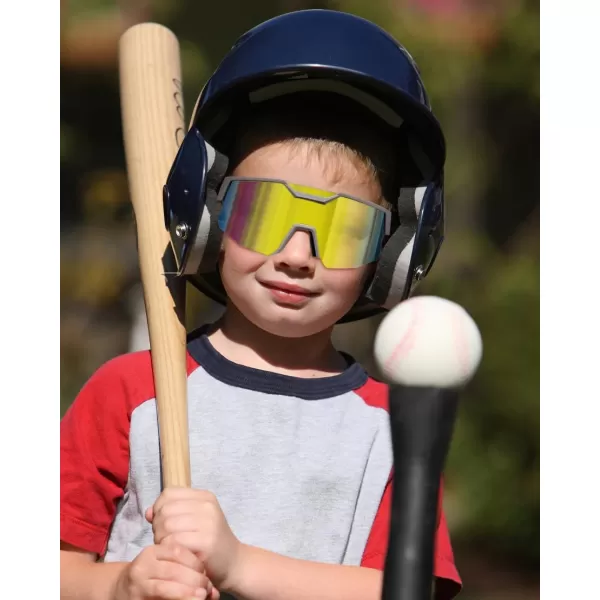 FEISEDY Kids Sunglasses Polarized Youth Baseball Sunglasses Sports Cycling Glasses UV400 for Boys Girls Age 814 B0093Grey Frame Gold Mirrored Lens