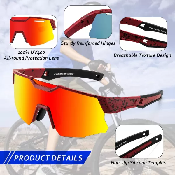FEISEDY Kids Sunglasses Polarized Youth Baseball Sunglasses Sports Cycling Glasses UV400 for Boys Girls Age 814 B0093Red Frame Red Mirrored Lens