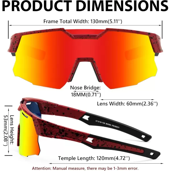 FEISEDY Kids Sunglasses Polarized Youth Baseball Sunglasses Sports Cycling Glasses UV400 for Boys Girls Age 814 B0093Red Frame Red Mirrored Lens
