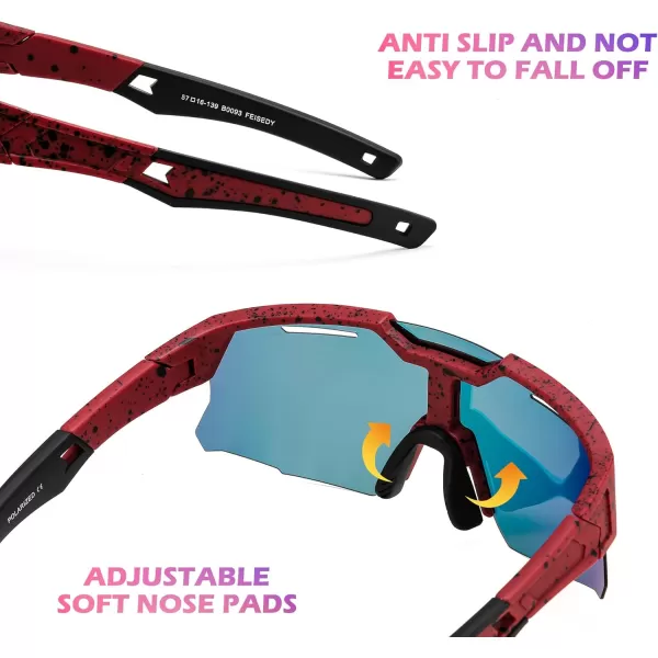 FEISEDY Kids Sunglasses Polarized Youth Baseball Sunglasses Sports Cycling Glasses UV400 for Boys Girls Age 814 B0093Red Frame Red Mirrored Lens