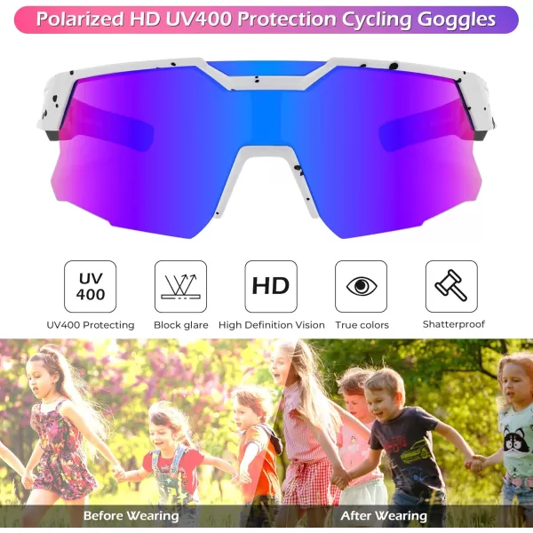 FEISEDY Kids Sunglasses Polarized Youth Baseball Sunglasses Sports Cycling Glasses UV400 for Boys Girls Age 814 B0093White Frame Blue Mirrored Lens