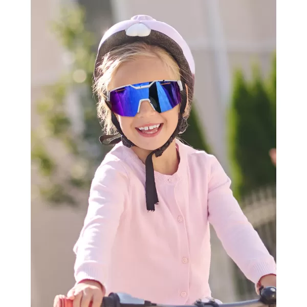 FEISEDY Kids Sunglasses Polarized Youth Baseball Sunglasses Sports Cycling Glasses UV400 for Boys Girls Age 814 B0093White Frame Blue Mirrored Lens