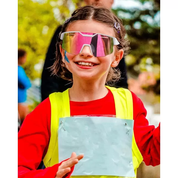 FEISEDY Kids Sunglasses Polarized Youth Baseball Sunglasses Sports Cycling Glasses UV400 for Boys Girls Age 814 B0093White Frame Pink Mirrored Lens