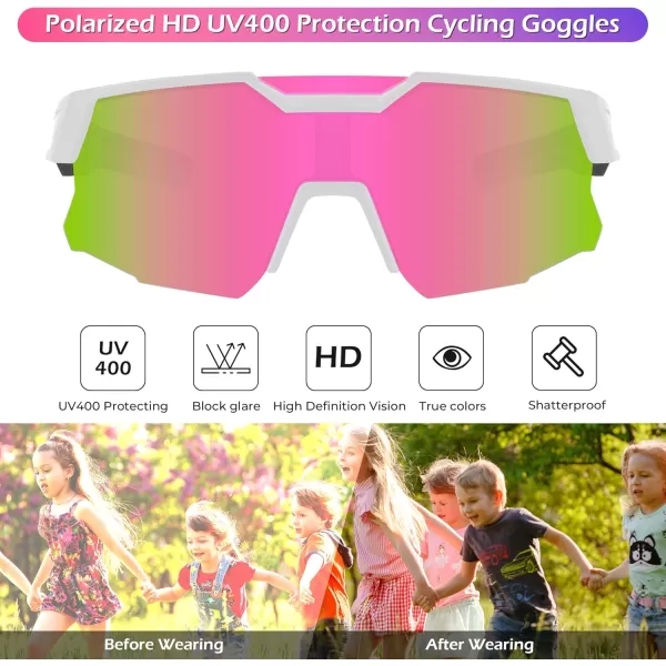 FEISEDY Kids Sunglasses Polarized Youth Baseball Sunglasses Sports Cycling Glasses UV400 for Boys Girls Age 814 B0093White Frame Pink Mirrored Lens