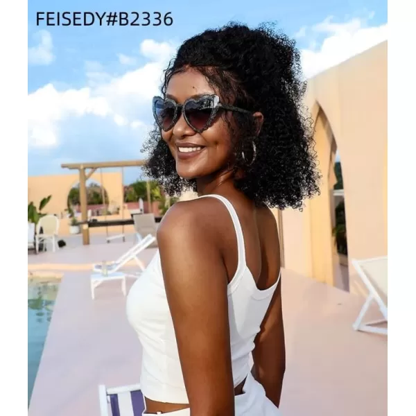 FEISEDY Love Heart Shaped Sunglasses for Women Trendy Retro Cat Eye Mod Style Stylish Glasses B2336001 Black Grey Lens