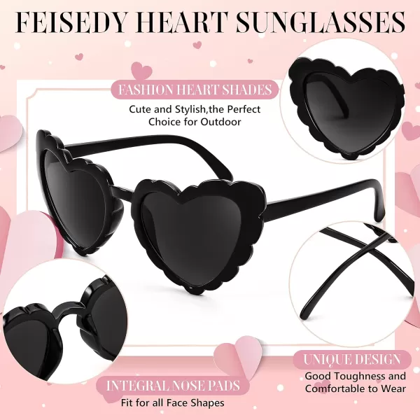 FEISEDY Love Heart Shaped Sunglasses for Women Trendy Retro Cat Eye Mod Style Stylish Glasses B2336001 Black Grey Lens