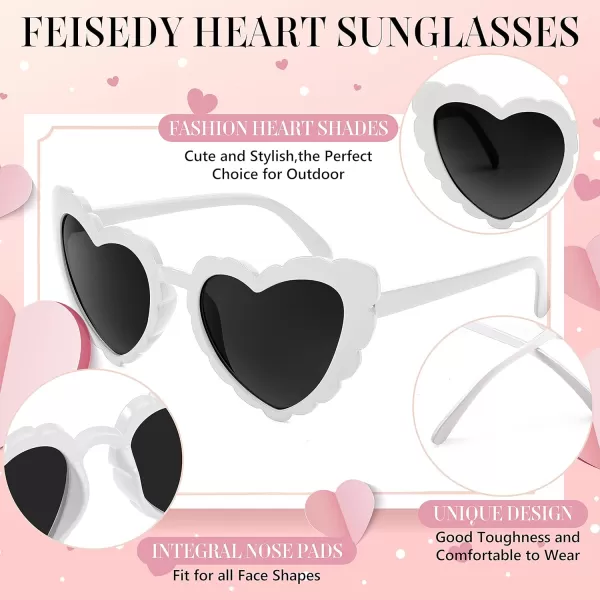 FEISEDY Love Heart Shaped Sunglasses for Women Trendy Retro Cat Eye Mod Style Stylish Glasses B2336004 White Grey Lens
