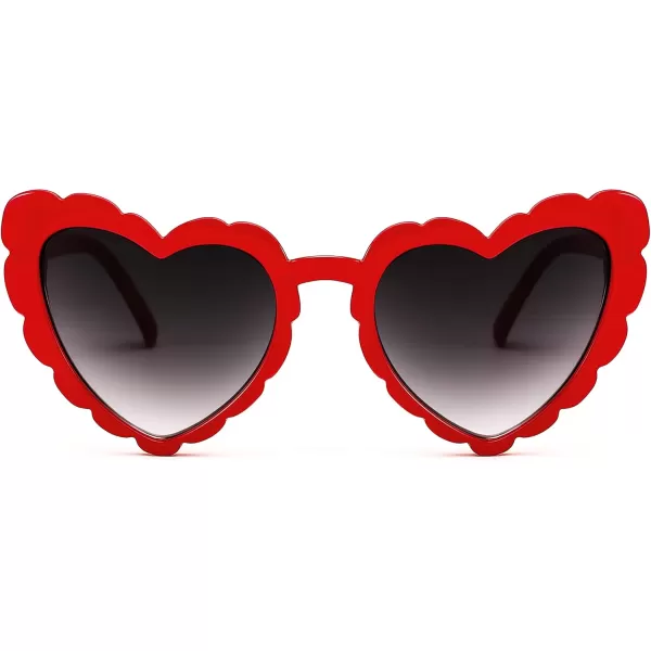 FEISEDY Love Heart Shaped Sunglasses for Women Trendy Retro Cat Eye Mod Style Stylish Glasses B2336005 Red  Gradient Grey Lens
