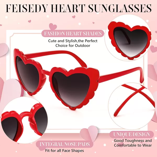 FEISEDY Love Heart Shaped Sunglasses for Women Trendy Retro Cat Eye Mod Style Stylish Glasses B2336005 Red  Gradient Grey Lens