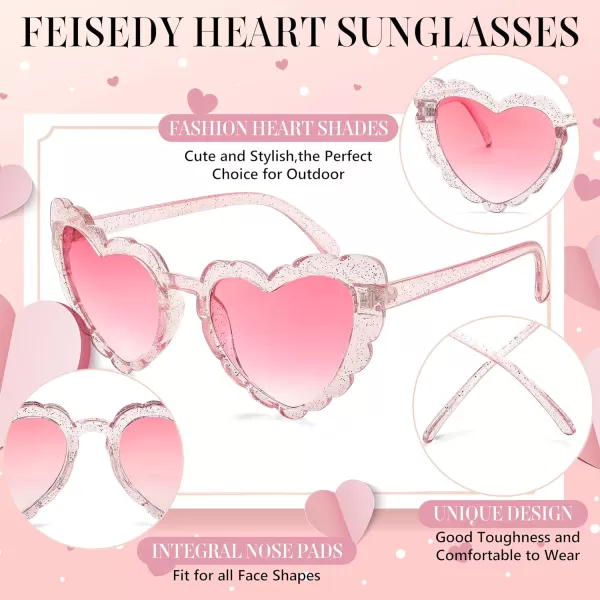 FEISEDY Love Heart Shaped Sunglasses for Women Trendy Retro Cat Eye Mod Style Stylish Glasses B2336006 Silverflash  Gradient Pink Lens