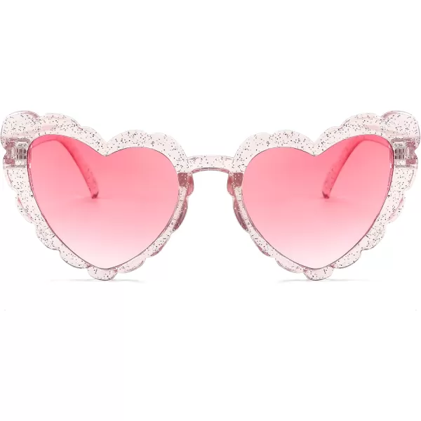 FEISEDY Love Heart Shaped Sunglasses for Women Trendy Retro Cat Eye Mod Style Stylish Glasses B2336006 Silverflash  Gradient Pink Lens