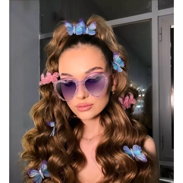 FEISEDY Love Heart Shaped Sunglasses for Women Trendy Retro Cat Eye Mod Style Stylish Glasses B2336007 Silverflash  Gradient Purple Lens