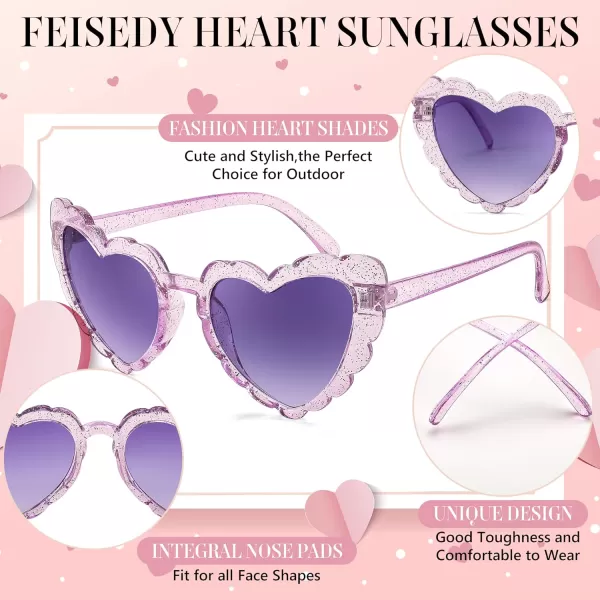 FEISEDY Love Heart Shaped Sunglasses for Women Trendy Retro Cat Eye Mod Style Stylish Glasses B2336007 Silverflash  Gradient Purple Lens