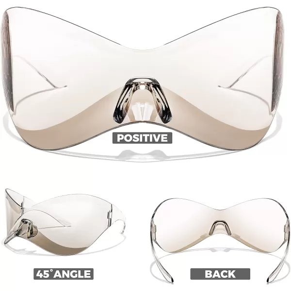 FEISEDY Oversized Shield Futuristic Sunglasses for Women Men Alien Fashion Y2K Wrap Around Visor Sun Glasses Shades B9101Transparent Grey