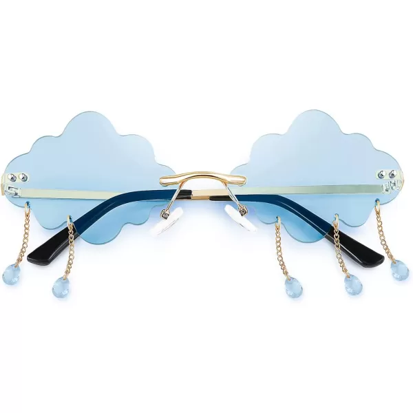 FEISEDY Retro Dripping Cloud Shaped Tassel Sunglasses Rimless Women Funny Party Disco Eyewear B2834Blue