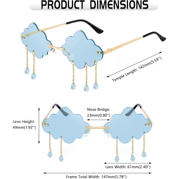 FEISEDY Retro Dripping Cloud Shaped Tassel Sunglasses Rimless Women Funny Party Disco Eyewear B2834Blue