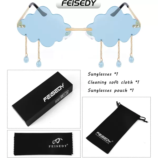 FEISEDY Retro Dripping Cloud Shaped Tassel Sunglasses Rimless Women Funny Party Disco Eyewear B2834Blue