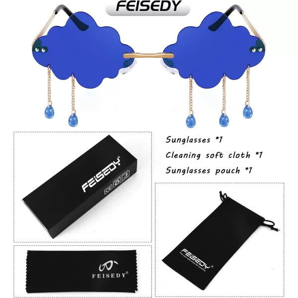 FEISEDY Retro Dripping Cloud Shaped Tassel Sunglasses Rimless Women Funny Party Disco Eyewear B2834Dark Blue