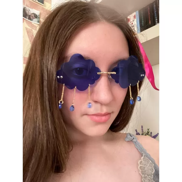 FEISEDY Retro Dripping Cloud Shaped Tassel Sunglasses Rimless Women Funny Party Disco Eyewear B2834Dark Blue