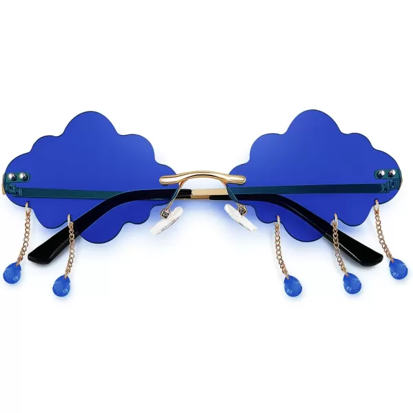 FEISEDY Retro Dripping Cloud Shaped Tassel Sunglasses Rimless Women Funny Party Disco Eyewear B2834Dark Blue