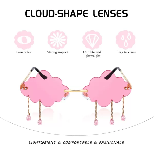 FEISEDY Retro Dripping Cloud Shaped Tassel Sunglasses Rimless Women Funny Party Disco Eyewear B2834Pink