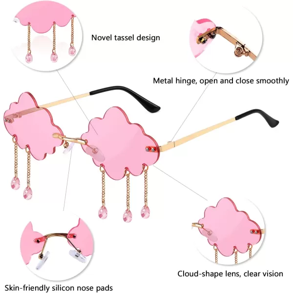 FEISEDY Retro Dripping Cloud Shaped Tassel Sunglasses Rimless Women Funny Party Disco Eyewear B2834Pink