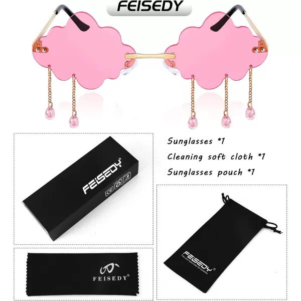 FEISEDY Retro Dripping Cloud Shaped Tassel Sunglasses Rimless Women Funny Party Disco Eyewear B2834Pink