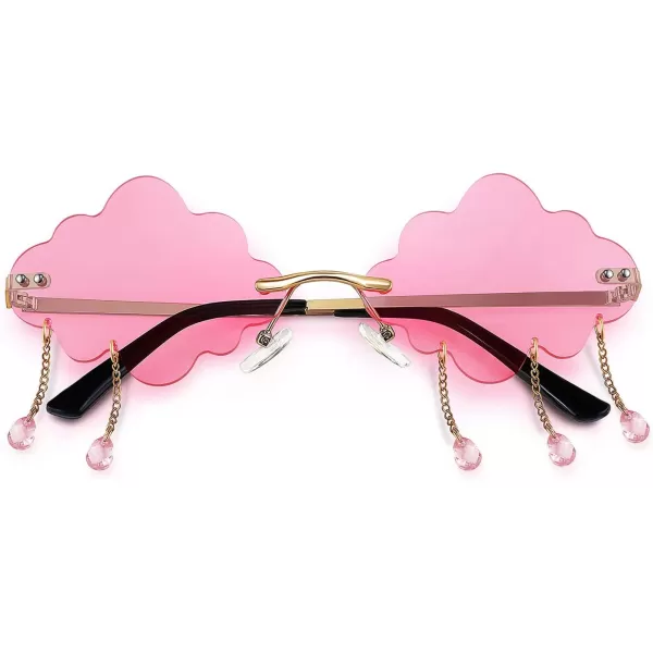 FEISEDY Retro Dripping Cloud Shaped Tassel Sunglasses Rimless Women Funny Party Disco Eyewear B2834Pink