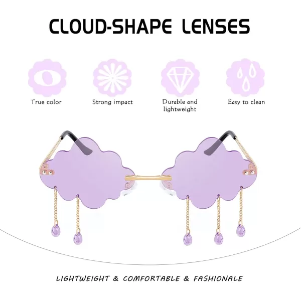 FEISEDY Retro Dripping Cloud Shaped Tassel Sunglasses Rimless Women Funny Party Disco Eyewear B2834Purple