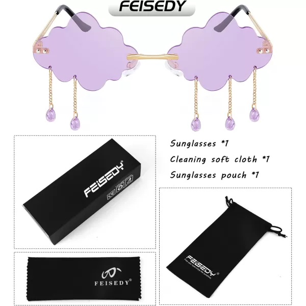 FEISEDY Retro Dripping Cloud Shaped Tassel Sunglasses Rimless Women Funny Party Disco Eyewear B2834Purple