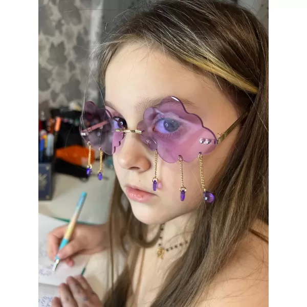 FEISEDY Retro Dripping Cloud Shaped Tassel Sunglasses Rimless Women Funny Party Disco Eyewear B2834Purple