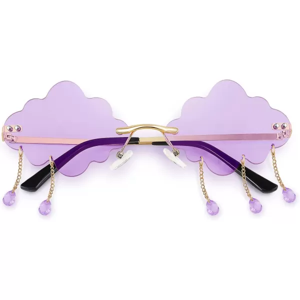 FEISEDY Retro Dripping Cloud Shaped Tassel Sunglasses Rimless Women Funny Party Disco Eyewear B2834Purple