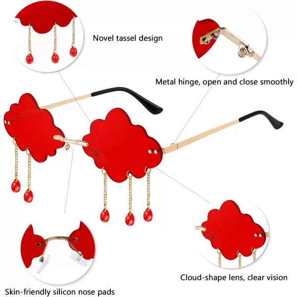 FEISEDY Retro Dripping Cloud Shaped Tassel Sunglasses Rimless Women Funny Party Disco Eyewear B2834Red