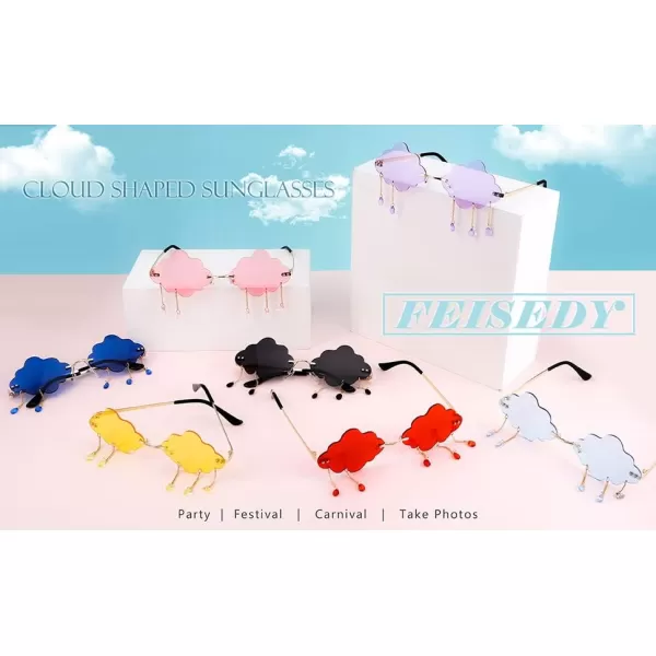 FEISEDY Retro Dripping Cloud Shaped Tassel Sunglasses Rimless Women Funny Party Disco Eyewear B2834Red
