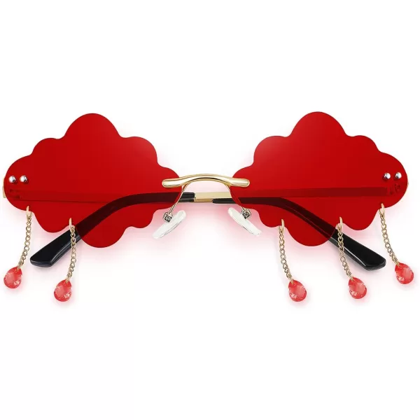 FEISEDY Retro Dripping Cloud Shaped Tassel Sunglasses Rimless Women Funny Party Disco Eyewear B2834Red