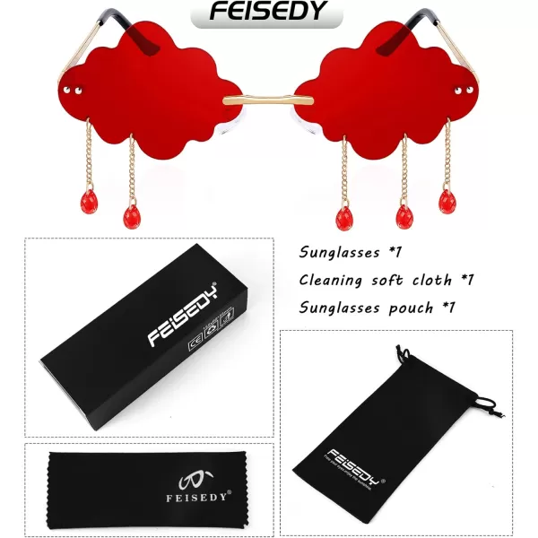 FEISEDY Retro Dripping Cloud Shaped Tassel Sunglasses Rimless Women Funny Party Disco Eyewear B2834Red