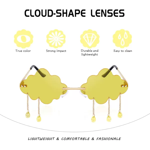 FEISEDY Retro Dripping Cloud Shaped Tassel Sunglasses Rimless Women Funny Party Disco Eyewear B2834Yellow
