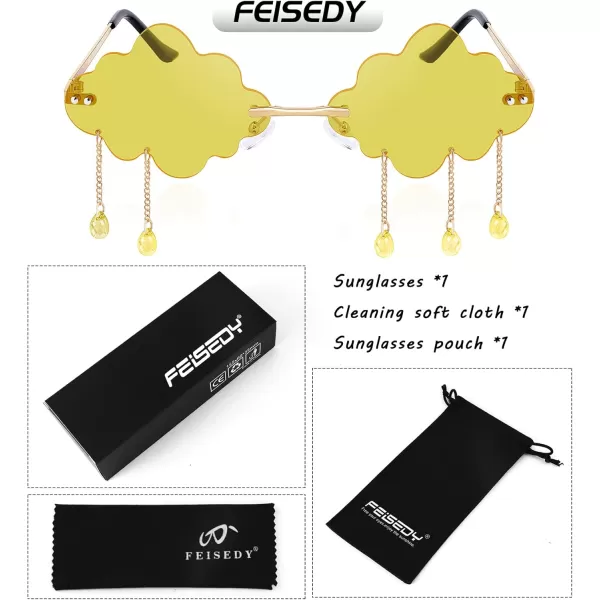 FEISEDY Retro Dripping Cloud Shaped Tassel Sunglasses Rimless Women Funny Party Disco Eyewear B2834Yellow