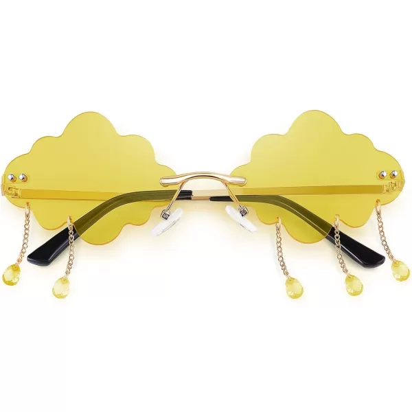 FEISEDY Retro Dripping Cloud Shaped Tassel Sunglasses Rimless Women Funny Party Disco Eyewear B2834Yellow