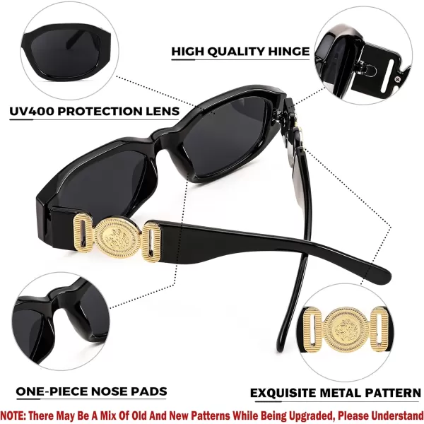 FEISEDY Retro Trendy Rectangle Sunglasses Women Men Vintage 90s Small Narrow Square Sunglasses B2322001 Black FrameGray Lens